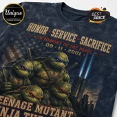 Teenage Mutant Ninja Turtles 9/11 Tribute Navy T-Shirt features the four turtles alongside a NYC twin towers memorial.