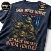 Teenage Mutant Ninja Turtles 9/11 Tribute Navy T-Shirt features the four turtles against a New York skyline background.