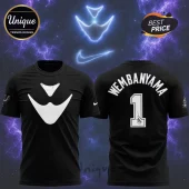 Victor Wembanyama Signature San Antonio Spurs Black T-Shirt featuring back number 1, player name, and silver accents.