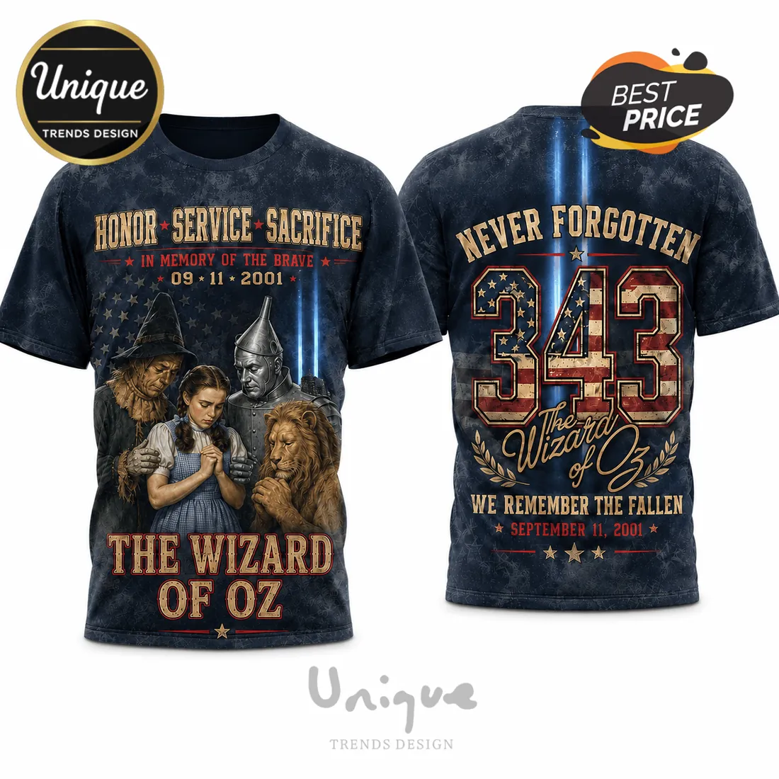 Wizard of Oz 9/11 Remembrance 343 Tribute T-Shirt Wizard of Oz 9/11 Remembrance 343 Tribute T-Shirt